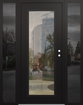 Diamond C1 68" x 80" black/black clear Glass Panel black LHI with 2 Sidelites mirrored Glass