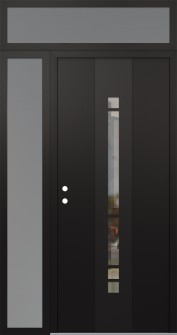 DIAMOND A3 50" X 96" BLACK/BLACK CLEAR GLASS PANEL BLACK RHI WITH SIDELITE AND TRANSOM FROSTED GLASS