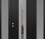 Modern Steel Front Door DIAMOND A4 64" X 96" BLACK/BLACK CLEAR GLASS PANEL STAINLESS STEEL RHI WITH 2 SIDELITES AND TRANSOM FROSTED GLASS