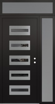 Diamond D4 52" x 96" black/black mirrored Glass Panel stainless steel LHI with Sidelite and Transom frosted Glass