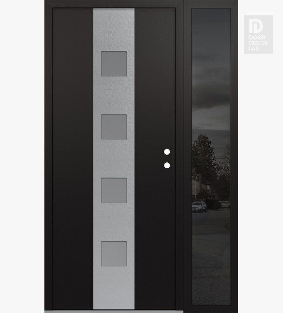 Modern Steel Front Door DIAMOND A12 48" X 80" BLACK/WHITE FROSTED GLASS PANEL STAINLESS STEEL LHI WITH SIDELITE MIRRORED GLASS