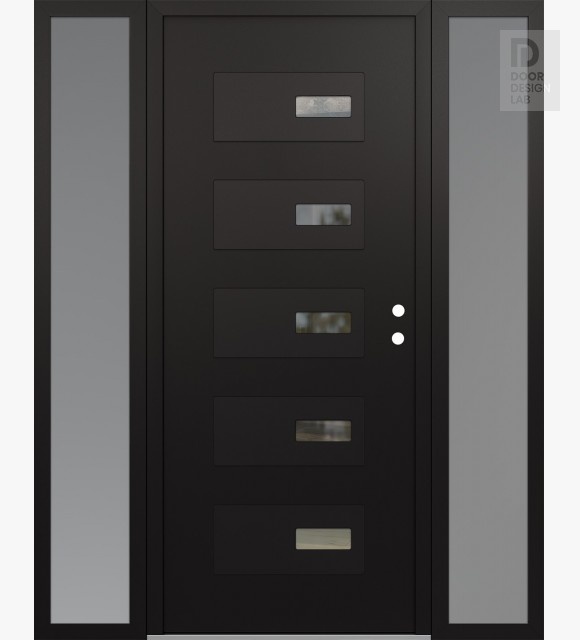 Modern Steel Front Door Diamond D7 64" x 80" black/black clear Glass Panel black LHI with 2 Sidelites frosted Glass
