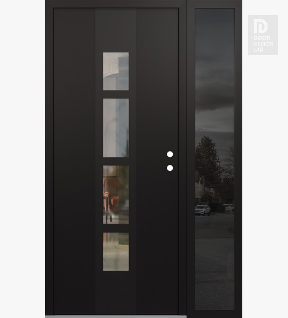 Modern Steel Front Door DIAMOND A10 48" X 80" BLACK/BLACK CLEAR GLASS PANEL BLACK LHI WITH SIDELITE MIRRORED GLASS