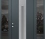 Modern Steel Front Door DIAMOND A2 68" X 96" ANTHRACITE/ANTHRACITE FROSTED GLASS PANEL STAINLESS STEEL RHI WITH 2 SIDELITES AND TRANSOM MIRRORED GLASS
