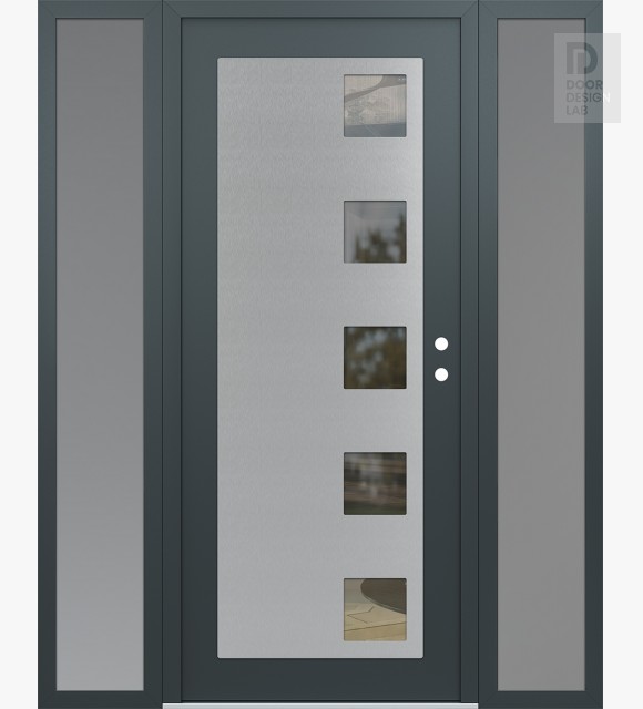 Modern Steel Front Door Diamond C5 64" x 80" anthracite/anthracite clear Glass Panel stainless steel LHI with 2 Sidelites frosted Glass