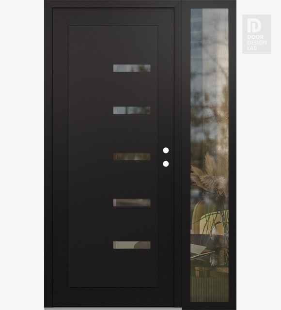 Modern Steel Front Door Diamond C8 50" x 80" black/black clear Glass Panel black LHI with Sidelite clear Glass