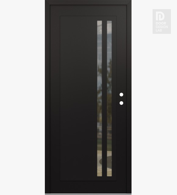 Modern Steel Front Door Diamond C6 36" x 80" black/black clear Glass Panel black LHI