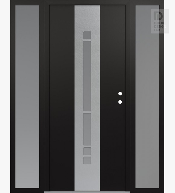 Modern Steel Front Door DIAMOND A3 68" X 80" BLACK/WHITE FROSTED GLASS PANEL STAINLESS STEEL LHI WITH 2 SIDELITES FROSTED GLASS