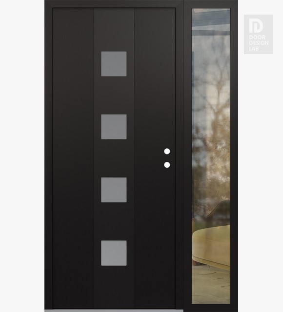 Modern Steel Front Door DIAMOND A12 52" X 80" BLACK/WHITE FROSTED GLASS PANEL BLACK LHI WITH SIDELITE CLEAR GLASS