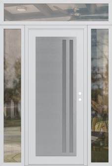 Diamond C6 64" x 96" white/white frosted Glass Panel stainless steel LHI with 2 Sidelites and Transom clear Glass