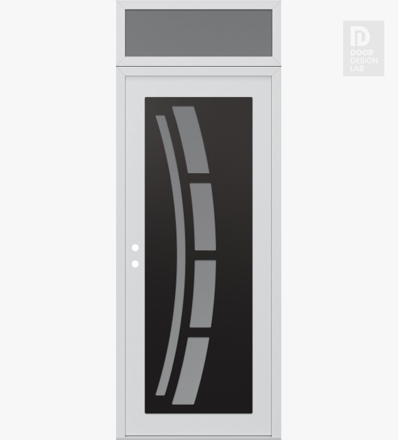 Modern Steel Front Door Diamond C12 36" x 96" white/white frosted Glass Panel black RHI with Transom frosted Glass