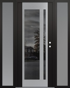 Diamond C15 64" x 80" black/black mirrored Glass Panel stainless steel LHI with 2 Sidelites frosted Glass