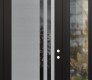 Modern Steel Front Door Diamond C6 50" x 96" black/black mirrored Glass Panel stainless steel LHI with Sidelite and Transom clear Glass