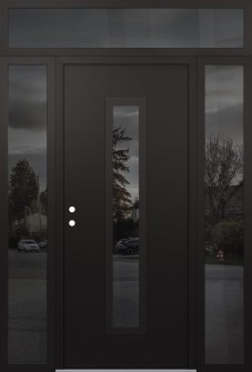 DIAMOND A11 68" X 96" BLACK/BLACK MIRRORED GLASS PANEL BLACK RHI WITH 2 SIDELITES AND TRANSOM MIRRORED GLASS