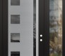 Modern Steel Front Door Diamond C3 48" x 96" black/black mirrored Glass Panel stainless steel LHI with Sidelite and Transom clear Glass