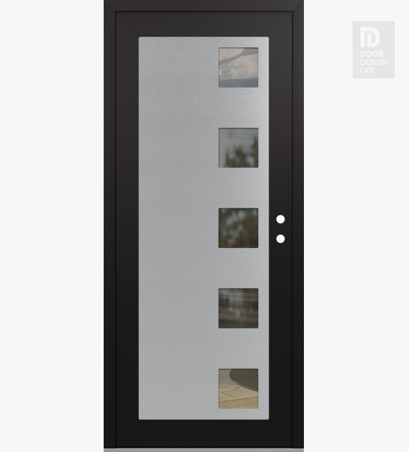 Modern Steel Front Door Diamond C5 36" x 80" black/black clear Glass Panel stainless steel LHI