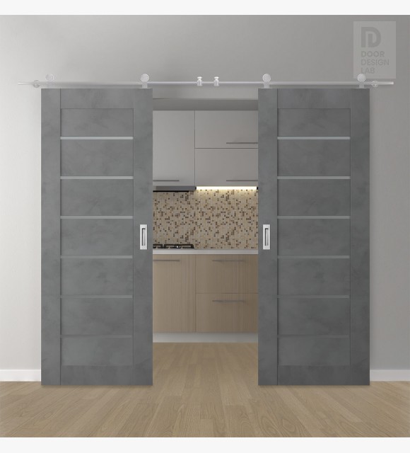 DOUBLE BARN DOOR AVON 07-02 VETRO DARK URBAN 36" X 80" X 1 3/4" STAINLESS STEEL HARDWARE