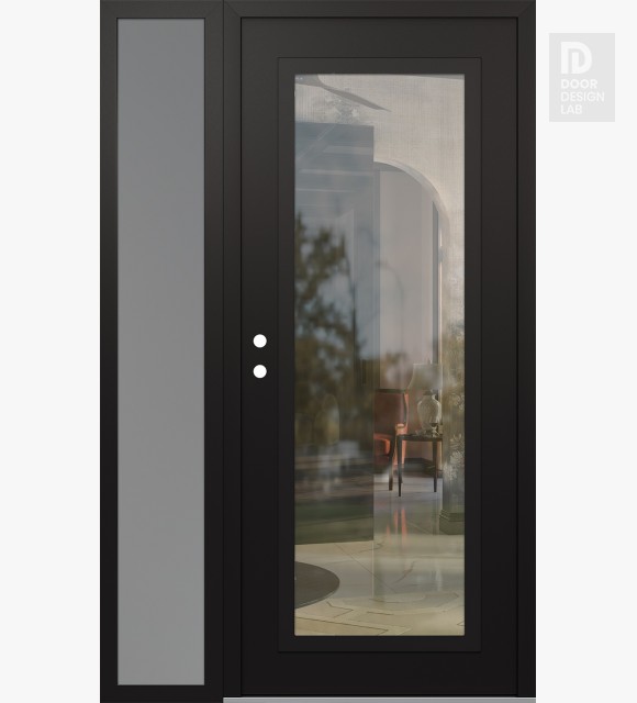 Modern Steel Front Door Diamond C1 52" x 80" black/black clear Glass Panel black RHI with Sidelite frosted Glass