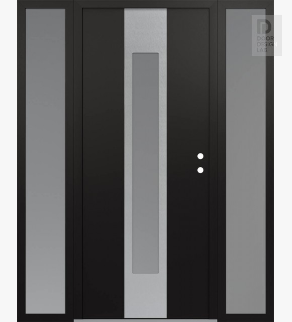 Modern Steel Front Door DIAMOND A1 60" X 80" BLACK/WHITE FROSTED GLASS PANEL STAINLESS STEEL LHI WITH 2 SIDELITES FROSTED GLASS