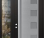 Modern Steel Front Door Diamond C3 50" x 96" black/white frosted Glass Panel stainless steel RHI with Sidelite and Transom clear Glass