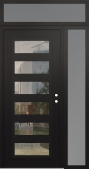 Diamond C9 52" x 96" black/black clear Glass Panel black LHI with Sidelite and Transom frosted Glass
