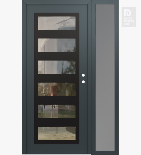 Modern Steel Front Door Diamond C9 48" x 80" anthracite/anthracite clear Glass Panel black LHI with Sidelite frosted Glass