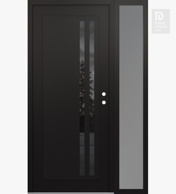 Modern Steel Front Door Diamond C6 48" x 80" black/black mirrored Glass Panel black LHI with Sidelite frosted Glass
