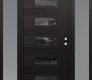 Modern Steel Front Door Diamond D3 68" x 80" black/black mirrored Glass Panel black LHI with 2 Sidelites frosted Glass