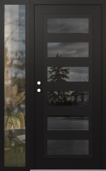 Diamond C9 52" x 80" black/black mirrored Glass Panel black RHI with Sidelite clear Glass