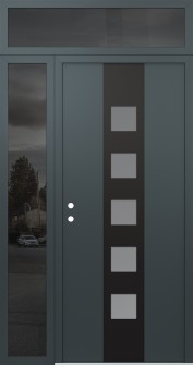 DIAMOND A13 50" X 96" ANTHRACITE/ANTHRACITE FROSTED GLASS PANEL BLACK RHI WITH SIDELITE AND TRANSOM MIRRORED GLASS