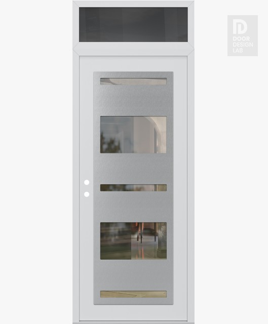 Modern Steel Front Door Diamond C10 36" x 96" white/white clear Glass Panel stainless steel RHI with Transom mirrored Glass