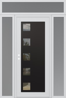 Diamond C5 68" x 96" white/white clear Glass Panel black RHI with 2 Sidelites and Transom frosted Glass