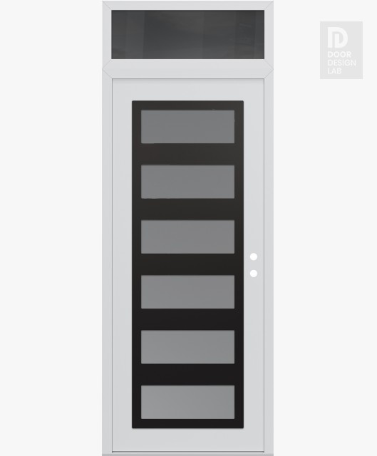 Modern Steel Front Door Diamond C9 36" x 96" white/white frosted Glass Panel black LHI with Transom mirrored Glass
