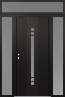 DIAMOND A4 64" X 96" BLACK/WHITE FROSTED GLASS PANEL BLACK RHI WITH 2 SIDELITES AND TRANSOM FROSTED GLASS