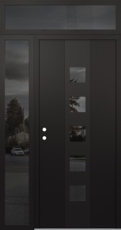 DIAMOND A13 50" X 96" BLACK/BLACK MIRRORED GLASS PANEL BLACK RHI WITH SIDELITE AND TRANSOM MIRRORED GLASS