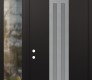 Modern Steel Front Door DIAMOND A8 48" X 96" BLACK/WHITE FROSTED GLASS PANEL STAINLESS STEEL RHI WITH SIDELITE AND TRANSOM CLEAR GLASS