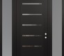 Modern Steel Front Door Diamond C11 64" x 96" black/black clear Glass Panel black LHI with 2 Sidelites and Transom frosted Glass
