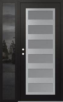 Diamond C9 52" x 80" black/white frosted Glass Panel stainless steel RHI with Sidelite mirrored Glass