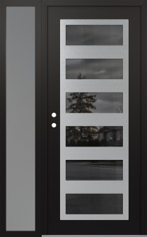 Diamond C9 48" x 80" black/black mirrored Glass Panel stainless steel RHI with Sidelite frosted Glass