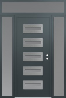 Diamond D4 68" x 96" anthracite/anthracite frosted Glass Panel stainless steel LHI with 2 Sidelites and Transom frosted Glass