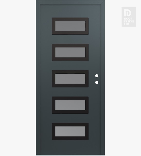 Modern Steel Front Door Diamond D1 36" x 80" anthracite/anthracite frosted Glass Panel black LHI