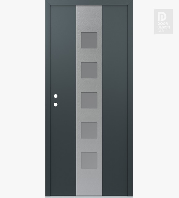 Modern Steel Front Door DIAMOND A13 36" X 80" ANTHRACITE/ANTHRACITE FROSTED GLASS PANEL STAINLESS STEEL RHI