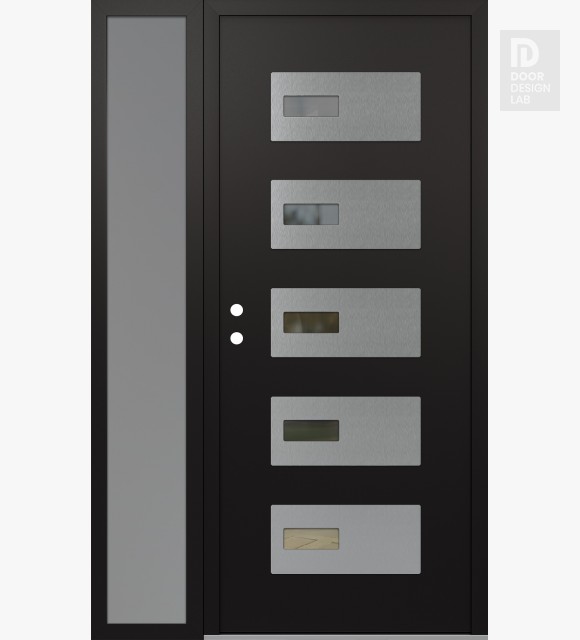 Modern Steel Front Door Diamond D7 48" x 80" black/black clear Glass Panel stainless steel RHI with Sidelite frosted Glass