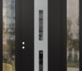 Modern Steel Front Door DIAMOND A6 64" X 96" BLACK/BLACK MIRRORED GLASS PANEL STAINLESS STEEL RHI WITH 2 SIDELITES AND TRANSOM CLEAR GLASS