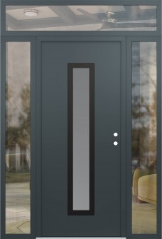 DIAMOND A11 64" X 96" ANTHRACITE/ANTHRACITE FROSTED GLASS PANEL BLACK LHI WITH 2 SIDELITES AND TRANSOM CLEAR GLASS