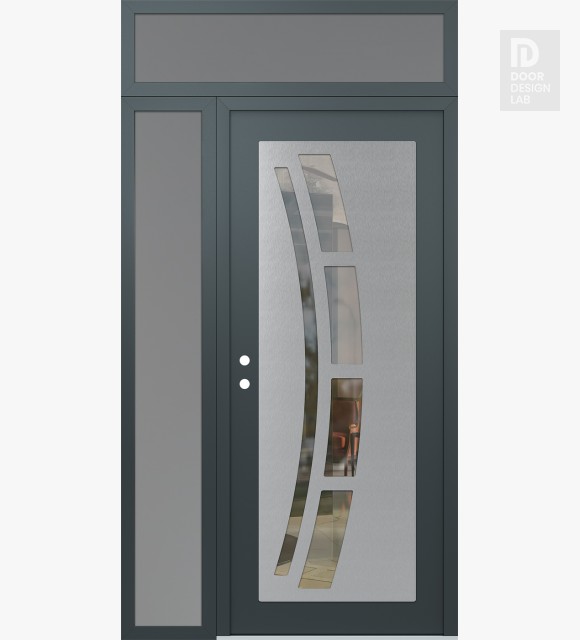 Modern Steel Front Door Diamond C12 50" x 96" anthracite/anthracite clear Glass Panel stainless steel RHI with Sidelite and Transom frosted Glass