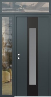 DIAMOND A1 48" X 96" ANTHRACITE/ANTHRACITE FROSTED GLASS PANEL BLACK RHI WITH SIDELITE AND TRANSOM CLEAR GLASS