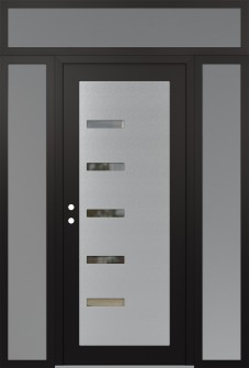 Diamond C8 60" x 96" black/black clear Glass Panel stainless steel RHI with 2 Sidelites and Transom frosted Glass