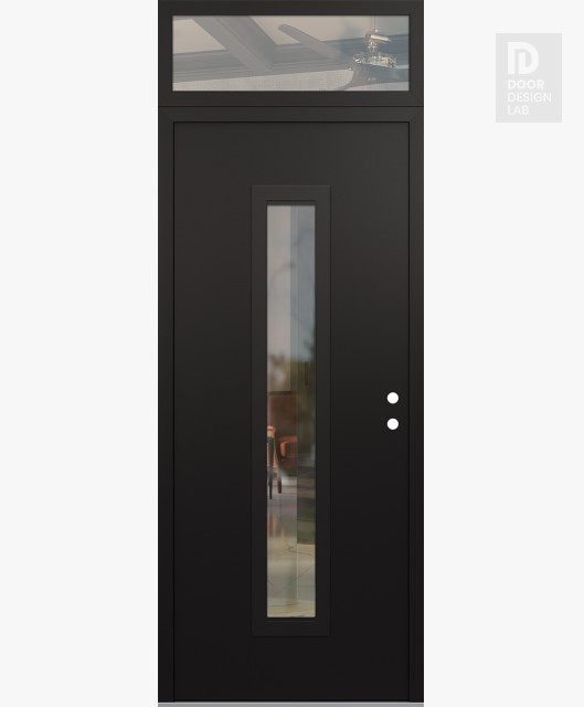 Modern Steel Front Door DIAMOND A11 36" X 96" BLACK/BLACK CLEAR GLASS PANEL BLACK LHI WITH TRANSOM CLEAR GLASS