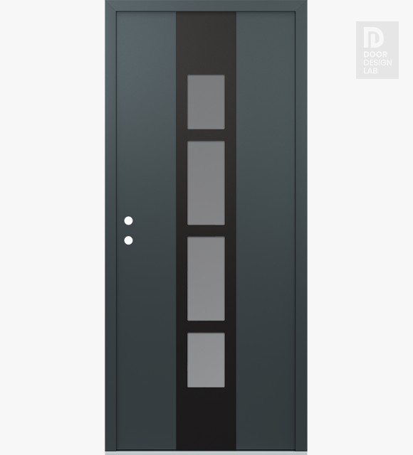 Modern Steel Front Door DIAMOND A10 36" X 80" ANTHRACITE/ANTHRACITE FROSTED GLASS PANEL BLACK RHI